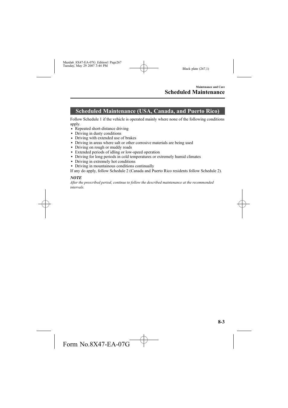 Scheduled maintenance | Mazda 2008 6 User Manual | Page 267 / 440