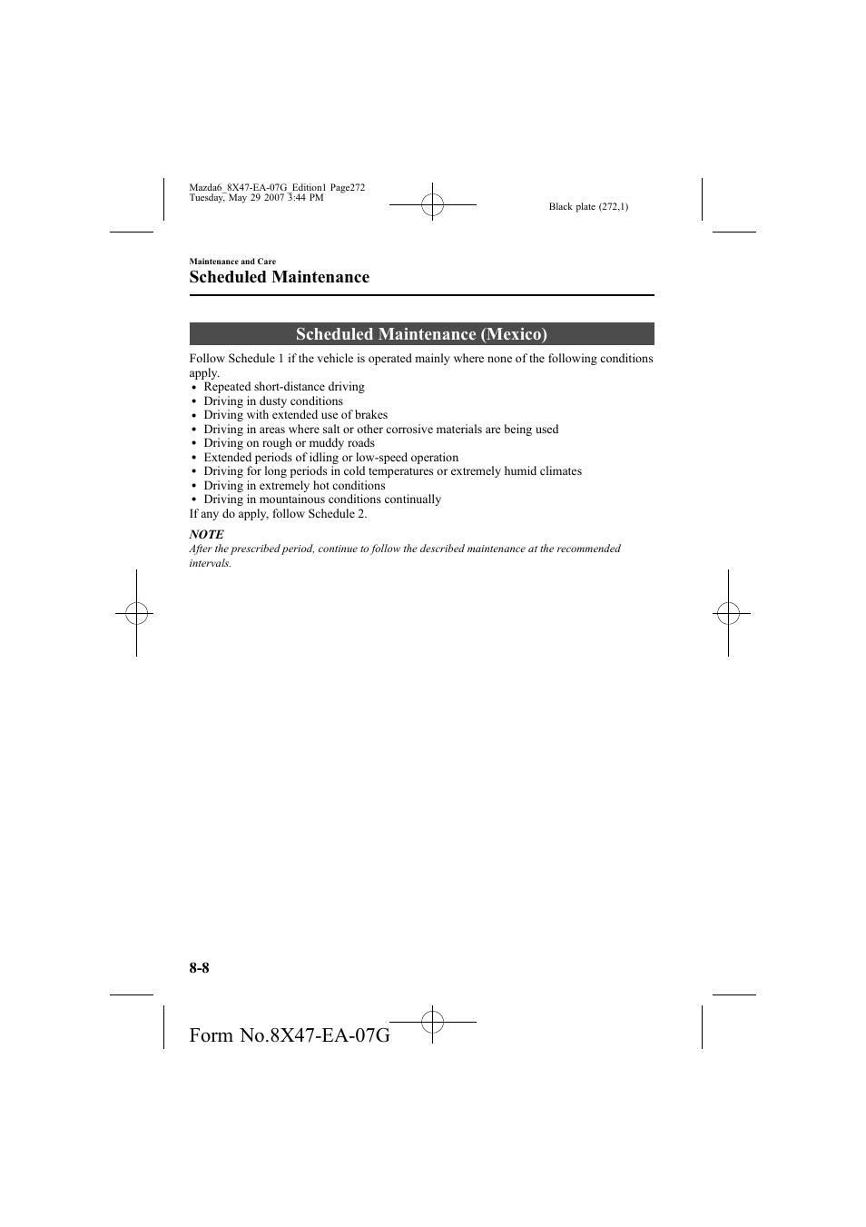 Scheduled maintenance (mexico), Scheduled maintenance | Mazda 2008 6 User Manual | Page 272 / 440