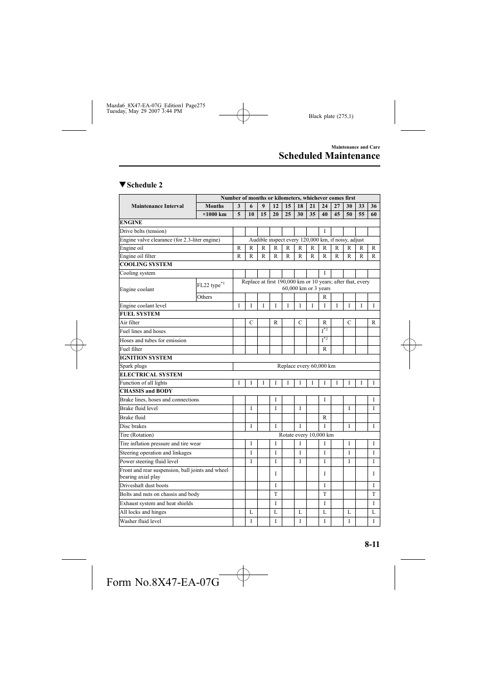 Scheduled maintenance, Qschedule 2 | Mazda 2008 6 User Manual | Page 275 / 440