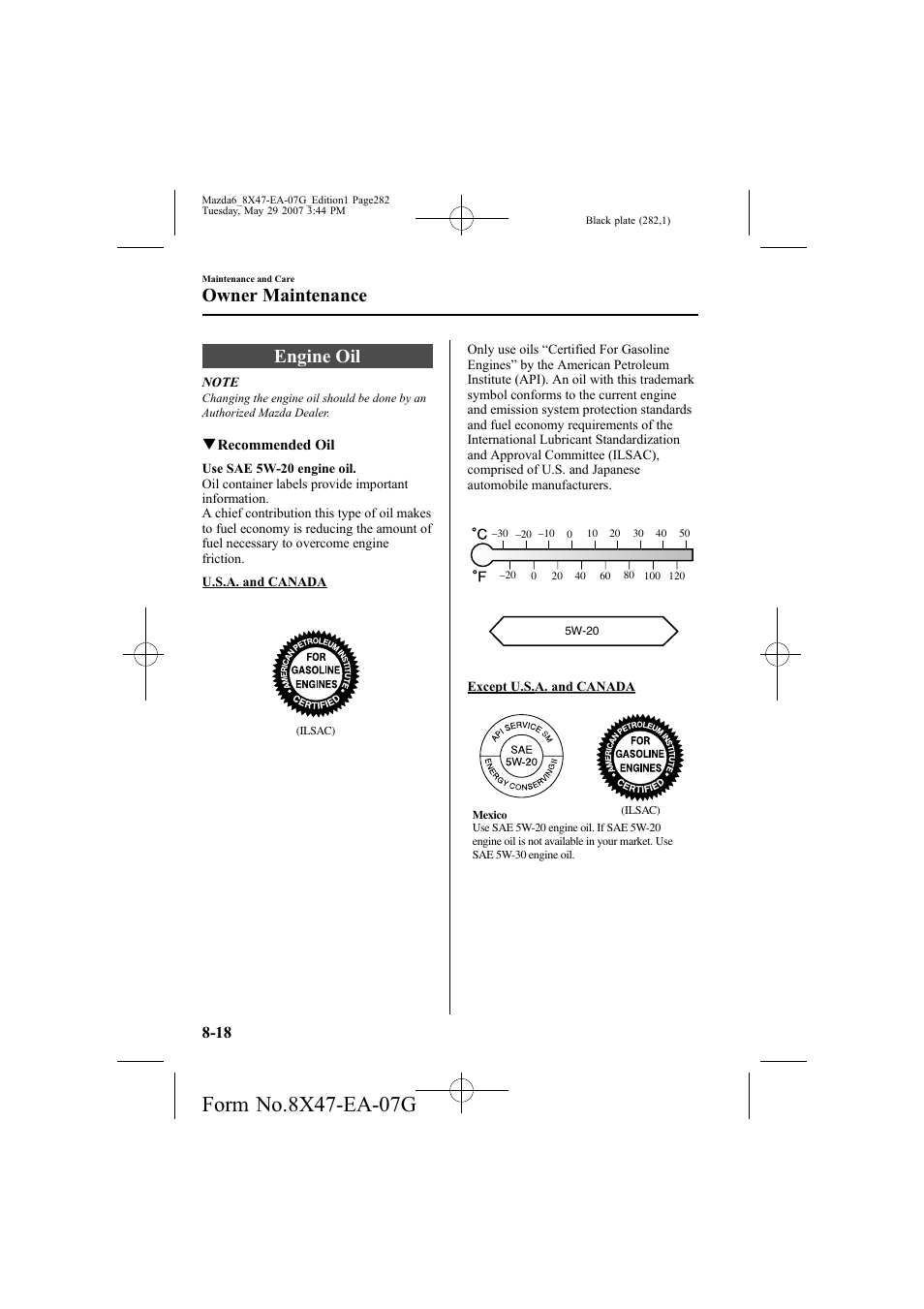 Engine oil, Owner maintenance | Mazda 2008 6 User Manual | Page 282 / 440