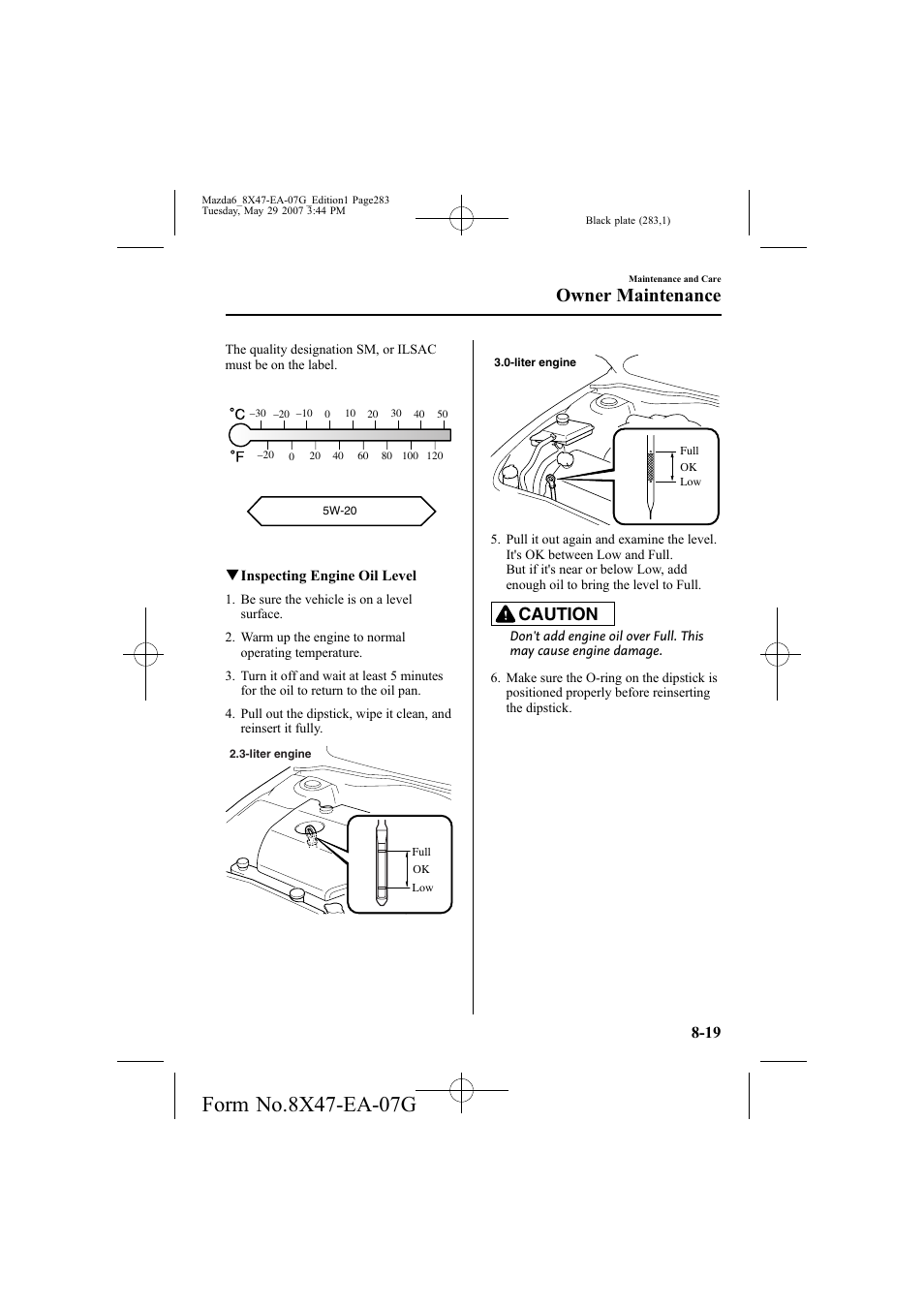 Owner maintenance, Caution | Mazda 2008 6 User Manual | Page 283 / 440