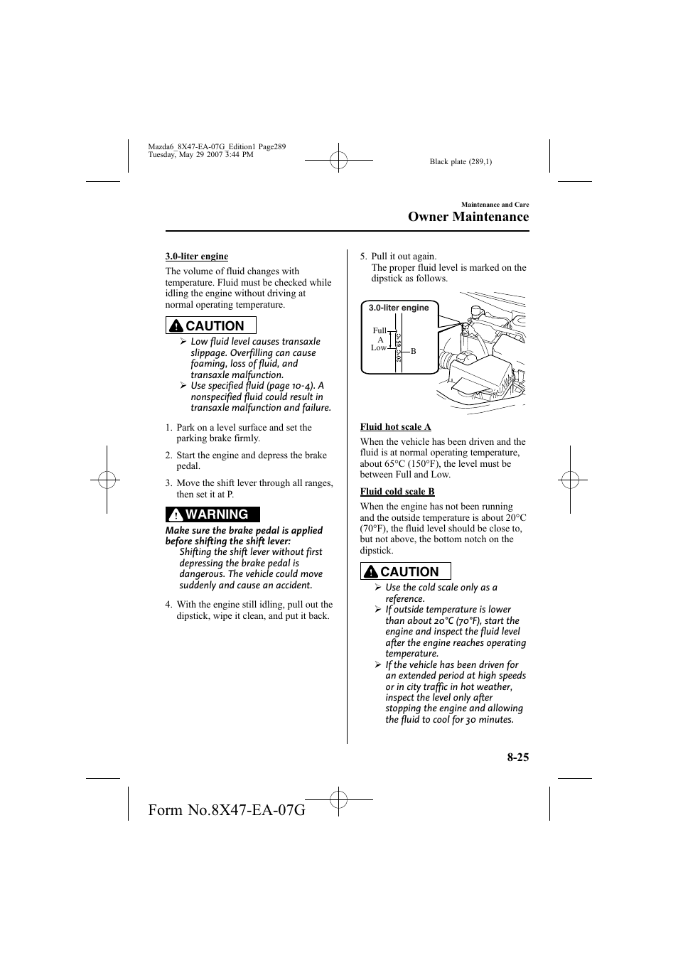 Owner maintenance, Caution, Warning | Mazda 2008 6 User Manual | Page 289 / 440