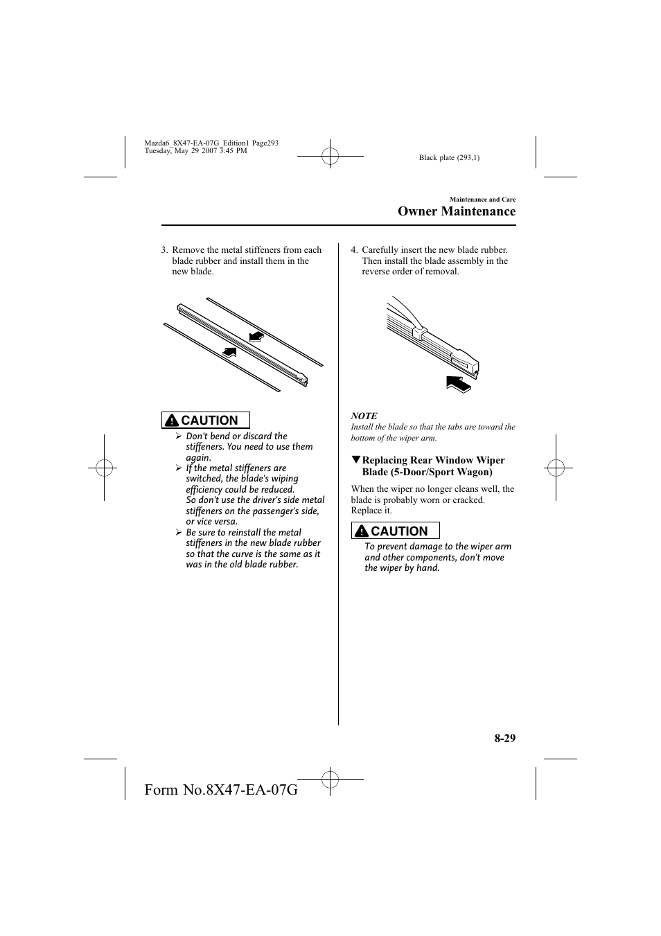 Owner maintenance, Caution | Mazda 2008 6 User Manual | Page 293 / 440
