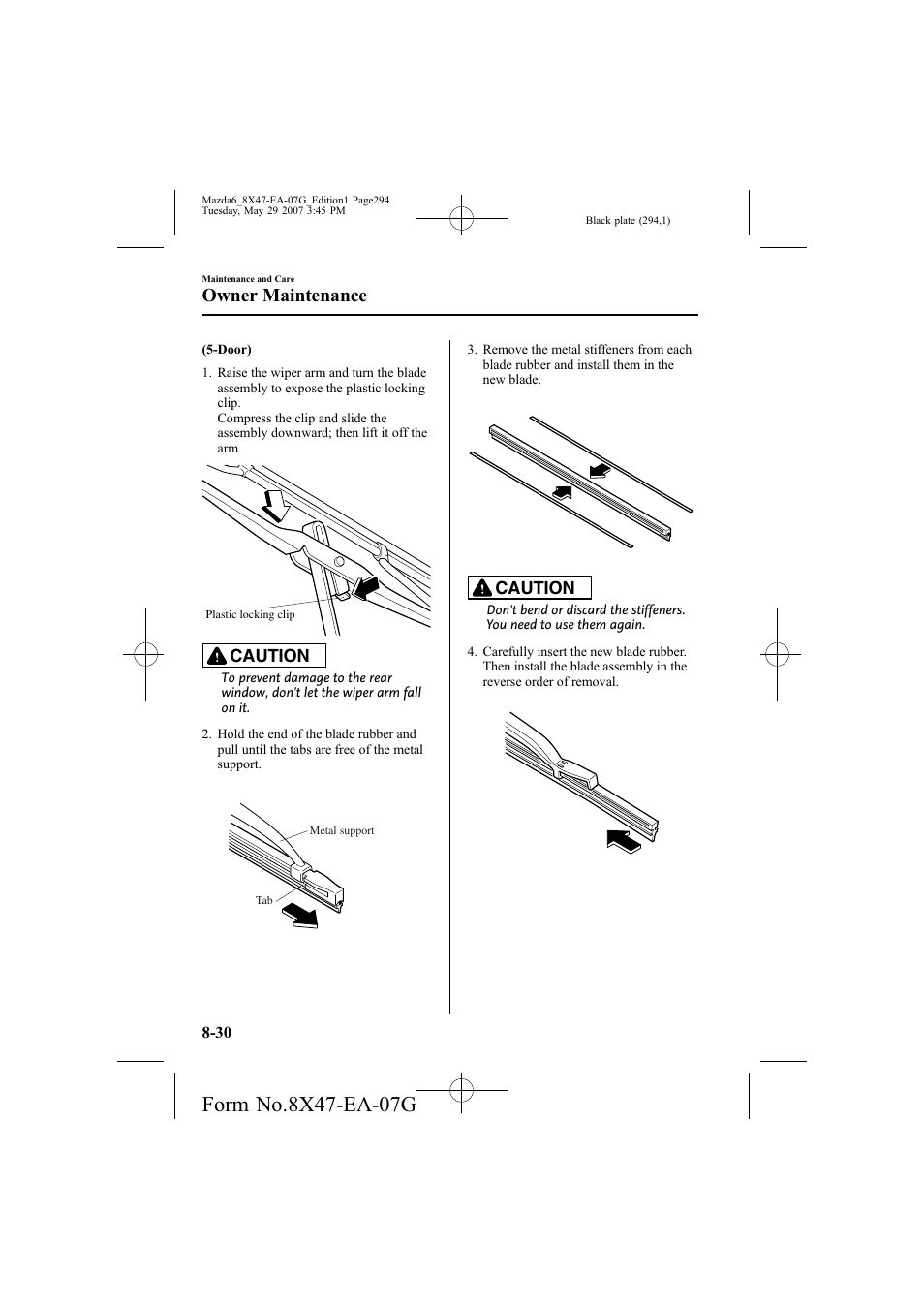 Owner maintenance, Caution | Mazda 2008 6 User Manual | Page 294 / 440