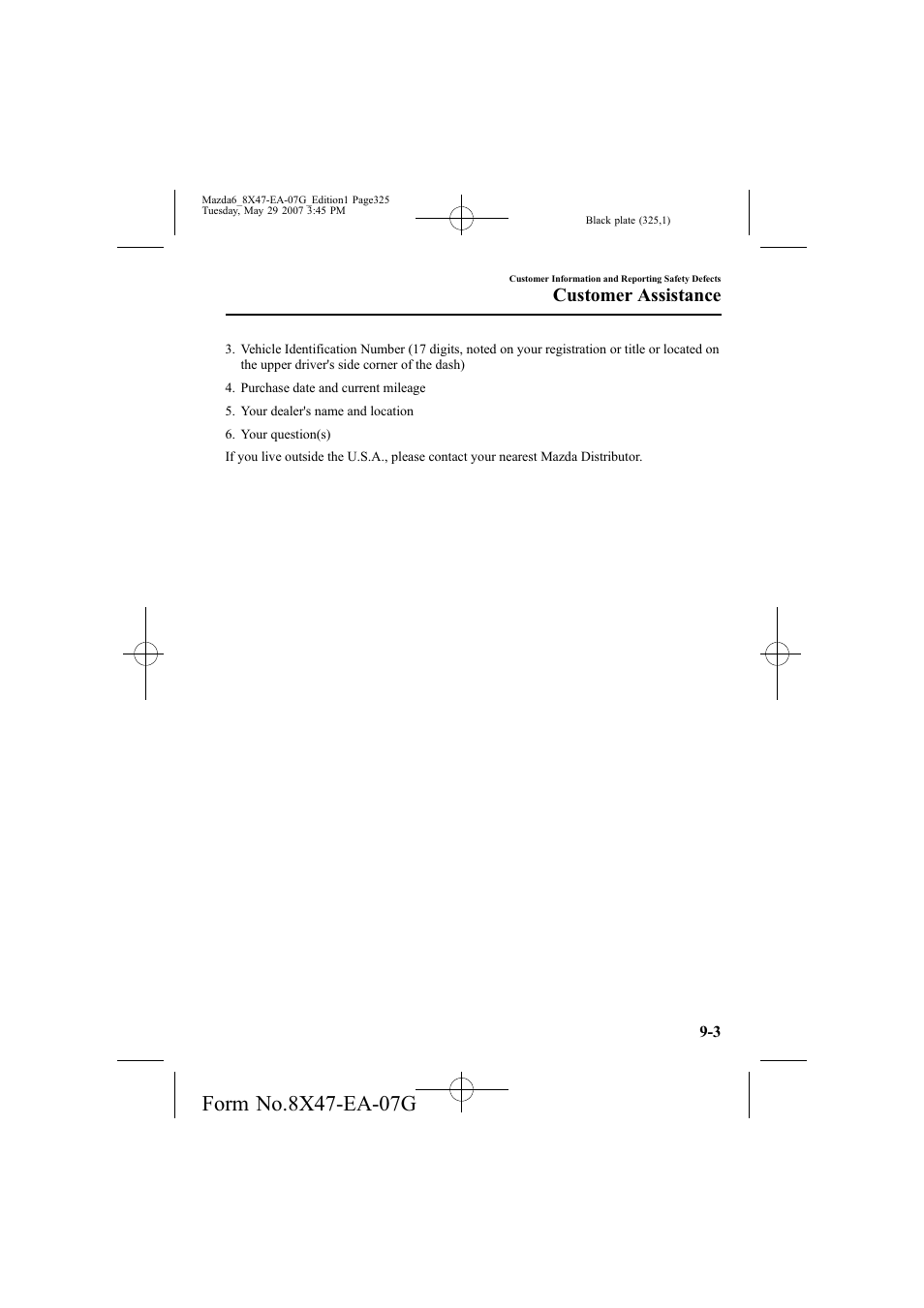 Customer assistance | Mazda 2008 6 User Manual | Page 325 / 440