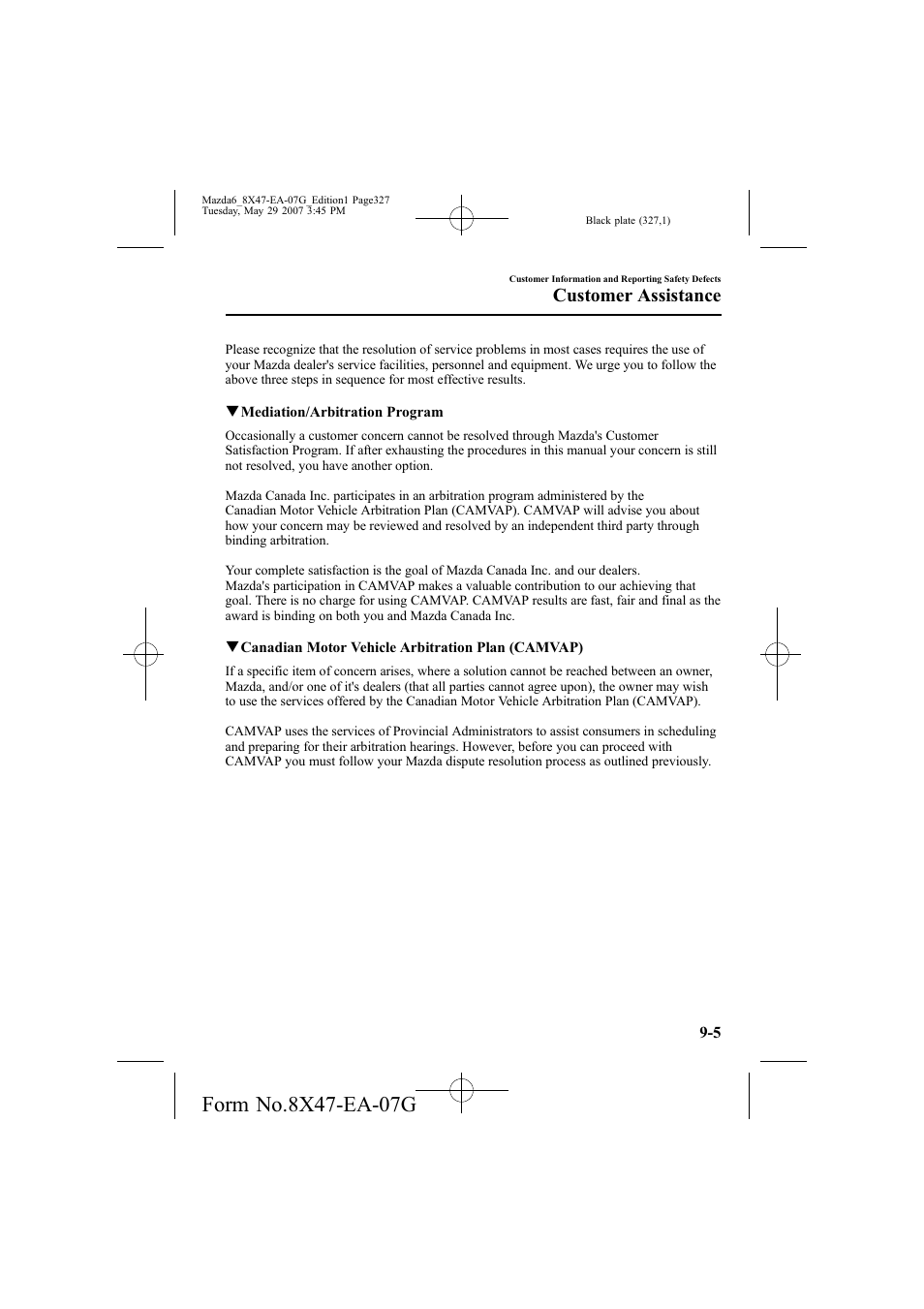 Customer assistance | Mazda 2008 6 User Manual | Page 327 / 440