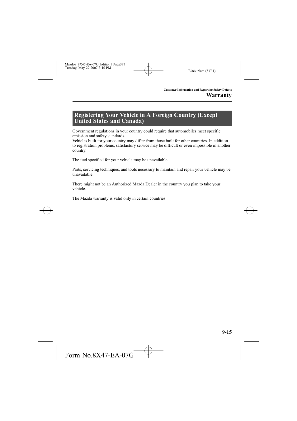 Warranty | Mazda 2008 6 User Manual | Page 337 / 440
