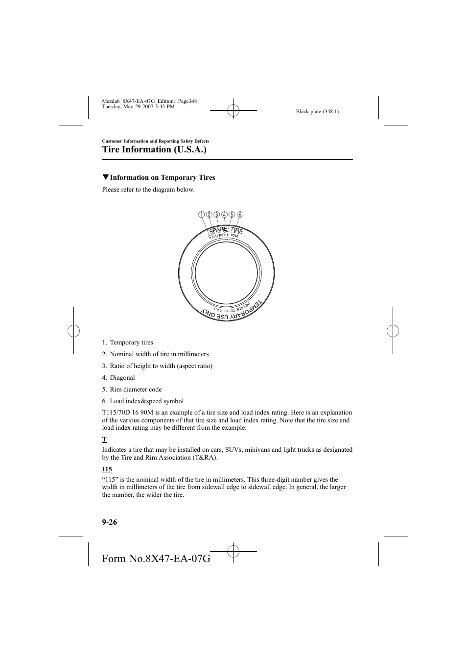 Tire information (u.s.a.) | Mazda 2008 6 User Manual | Page 348 / 440
