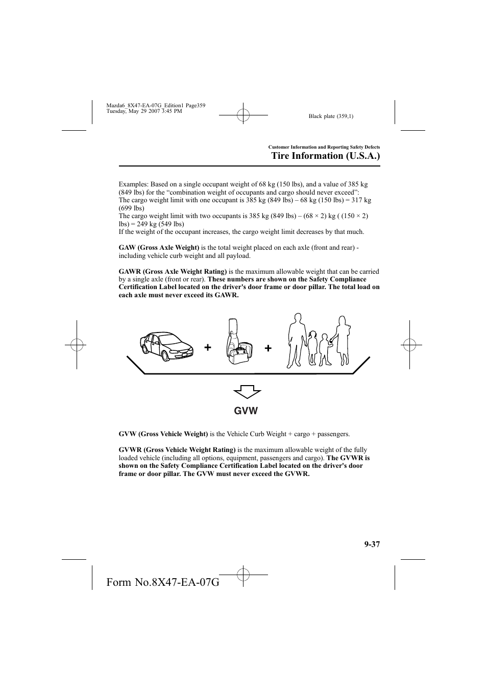 Tire information (u.s.a.) | Mazda 2008 6 User Manual | Page 359 / 440