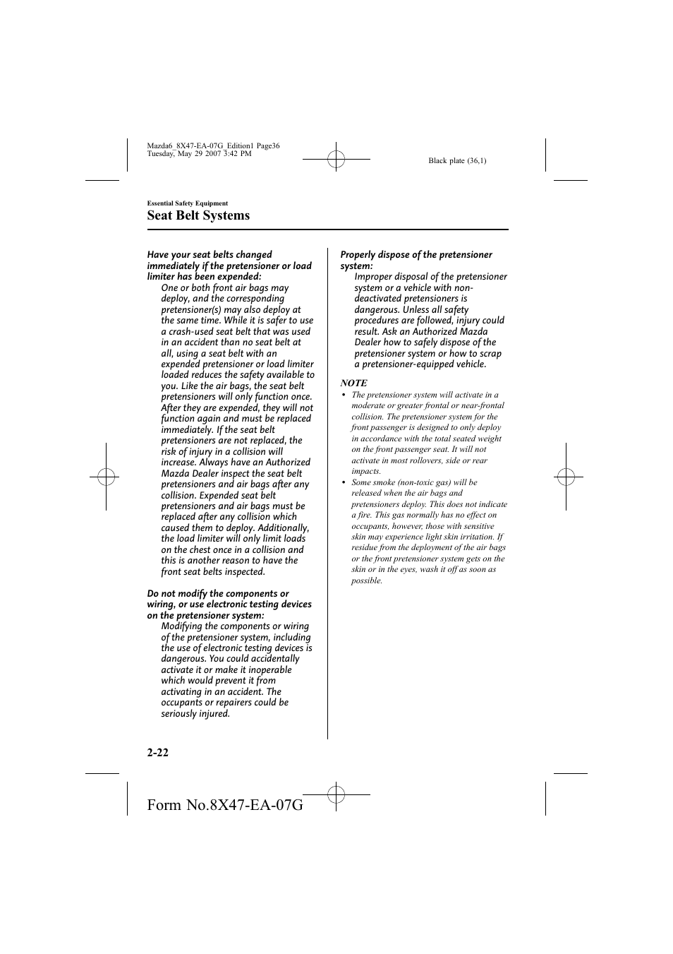 Seat belt systems | Mazda 2008 6 User Manual | Page 36 / 440