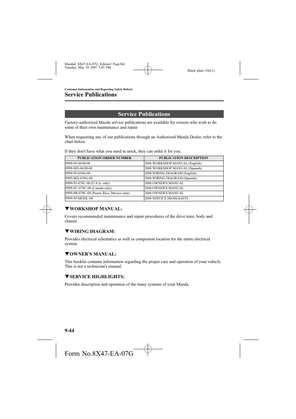 Service publications | Mazda 2008 6 User Manual | Page 366 / 440