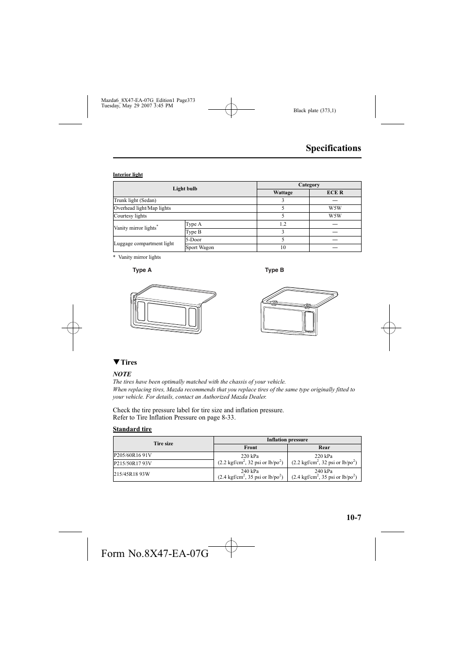 Specifications, Qtires | Mazda 2008 6 User Manual | Page 373 / 440