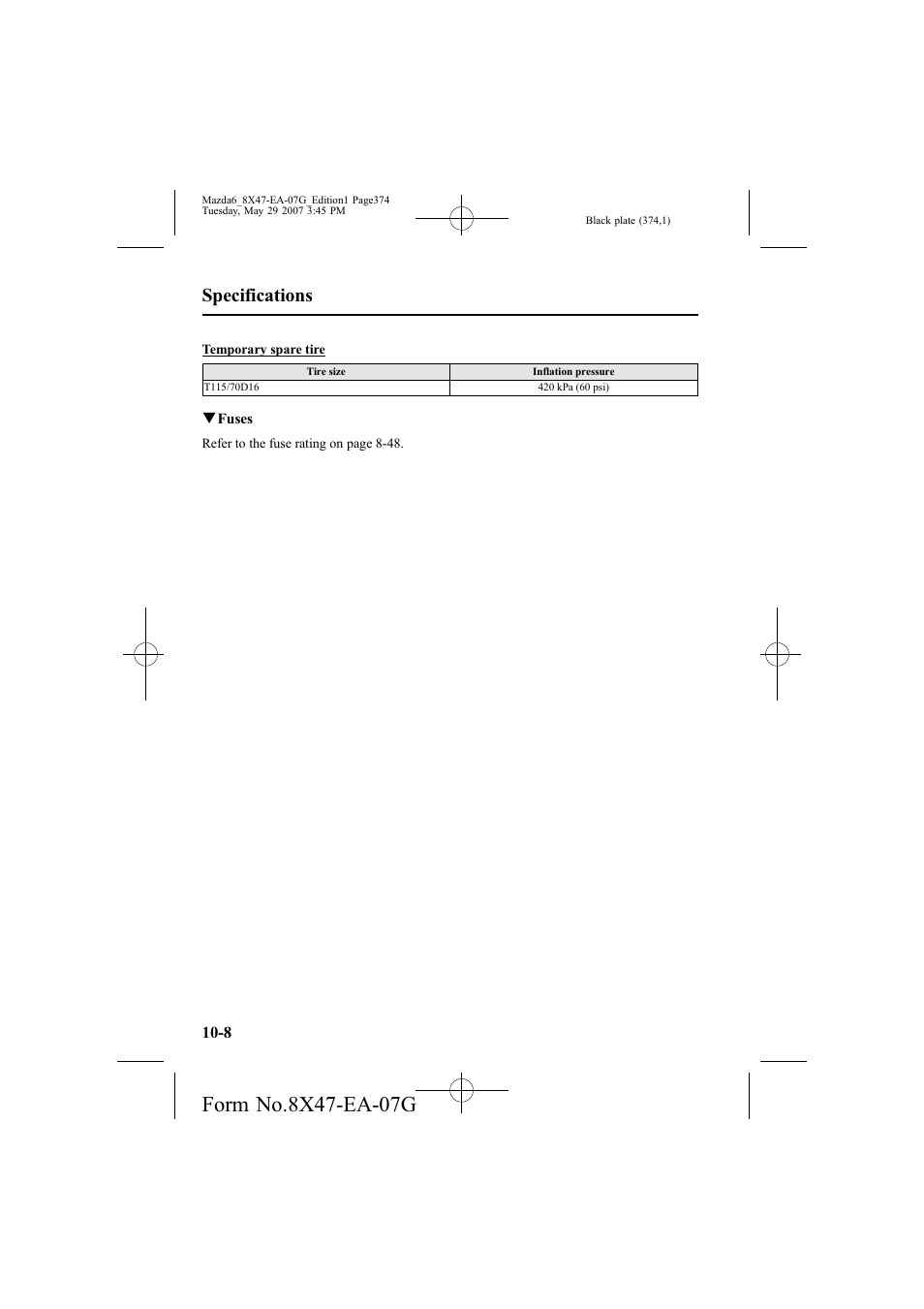 Specifications | Mazda 2008 6 User Manual | Page 374 / 440