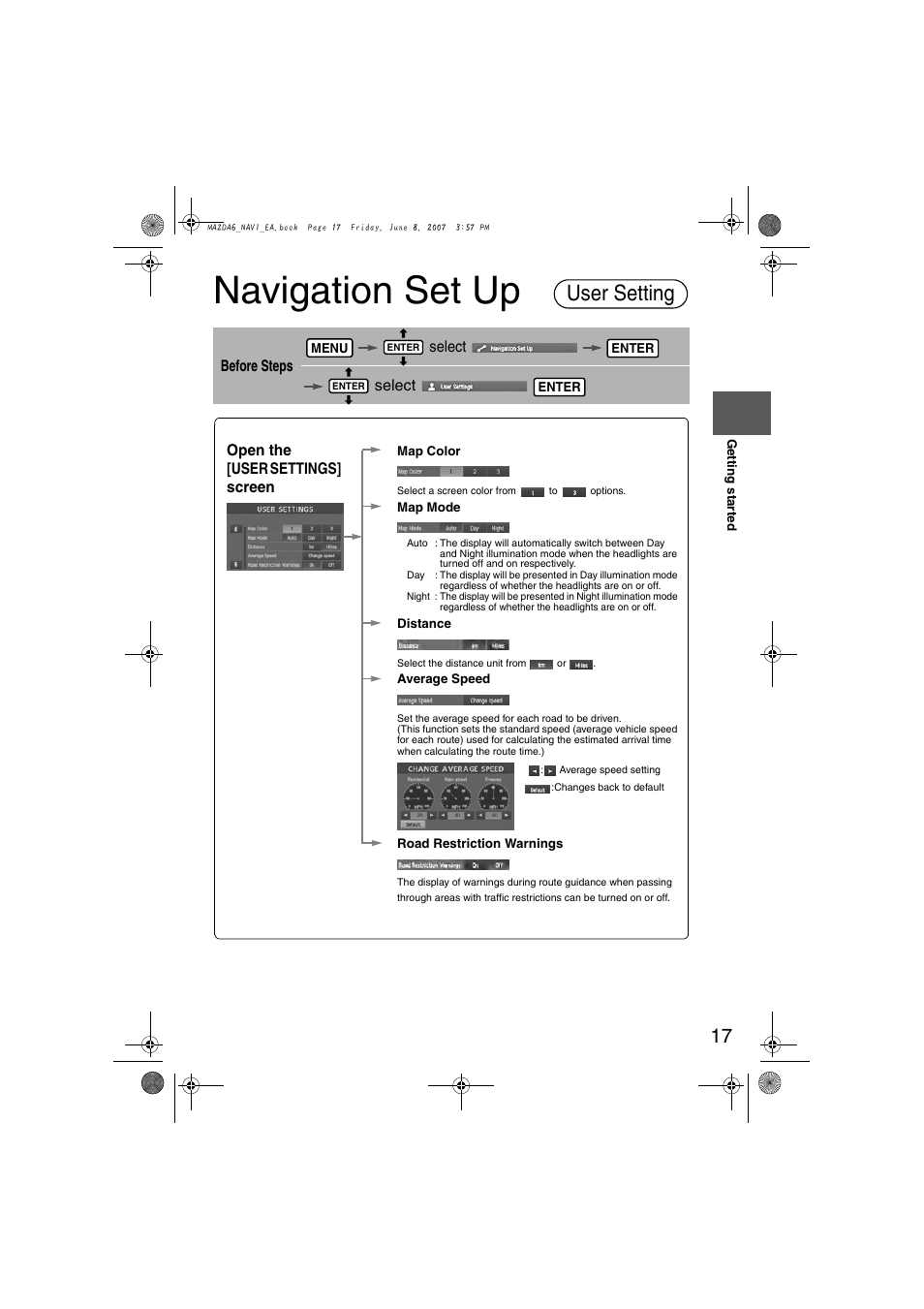 Navigation set up, User setting | Mazda 2008 6 User Manual | Page 399 / 440