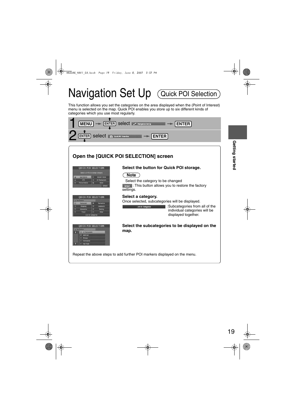 Navigation set up, Quick poi selection | Mazda 2008 6 User Manual | Page 401 / 440