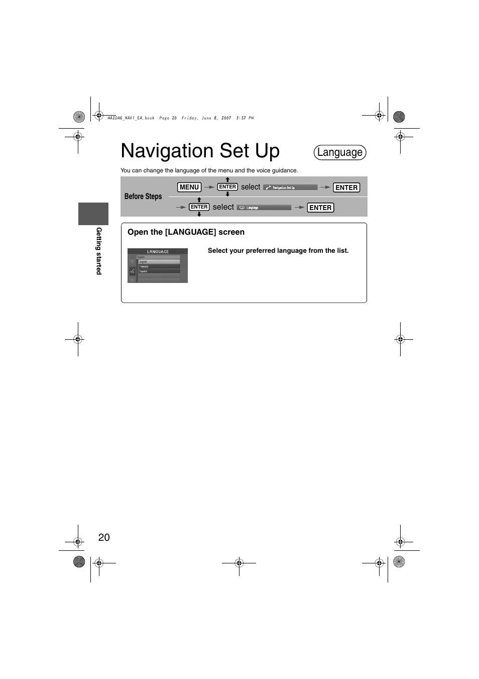 Navigation set up, Language | Mazda 2008 6 User Manual | Page 402 / 440