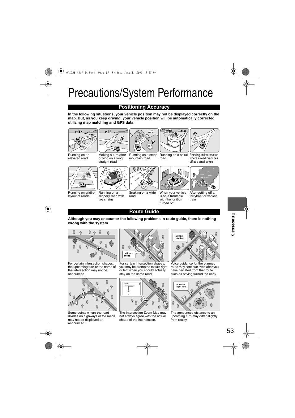 Precautions/system performance, Positioning accuracy, Route guide | Mazda 2008 6 User Manual | Page 435 / 440