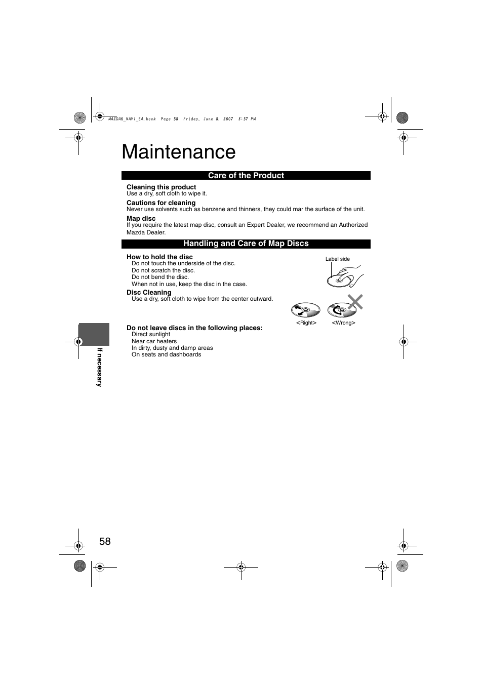 Maintenance, Care of the product handling and care of map discs | Mazda 2008 6 User Manual | Page 440 / 440