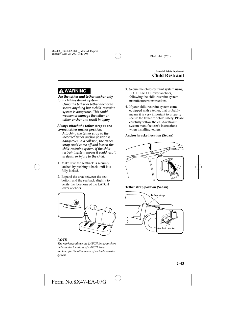 Child restraint, Warning | Mazda 2008 6 User Manual | Page 57 / 440