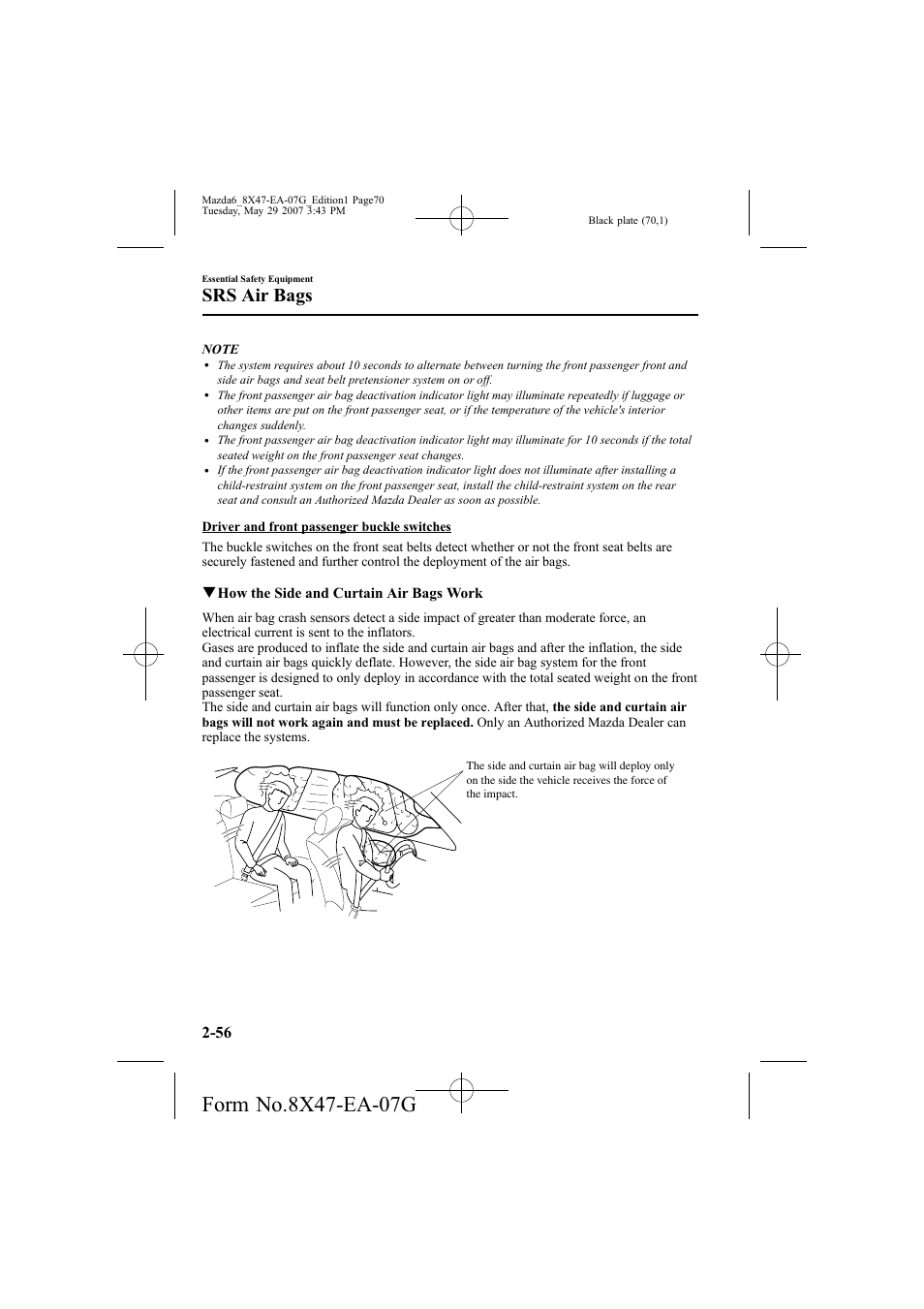 Srs air bags | Mazda 2008 6 User Manual | Page 70 / 440