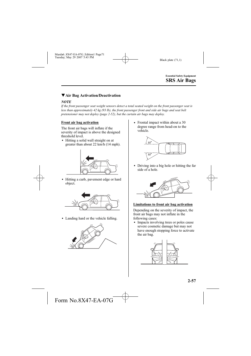 Srs air bags | Mazda 2008 6 User Manual | Page 71 / 440