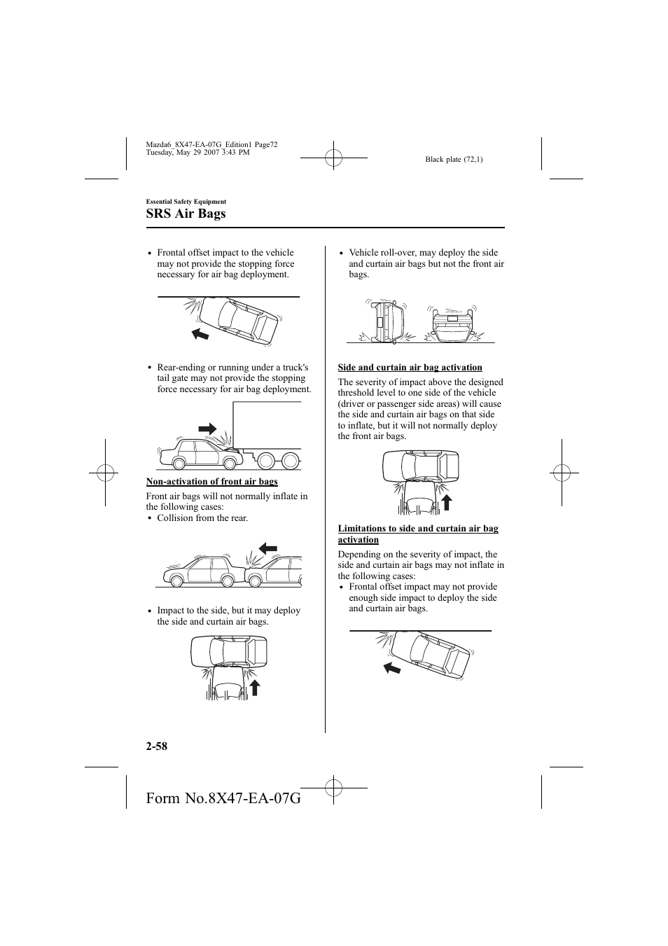 Srs air bags | Mazda 2008 6 User Manual | Page 72 / 440
