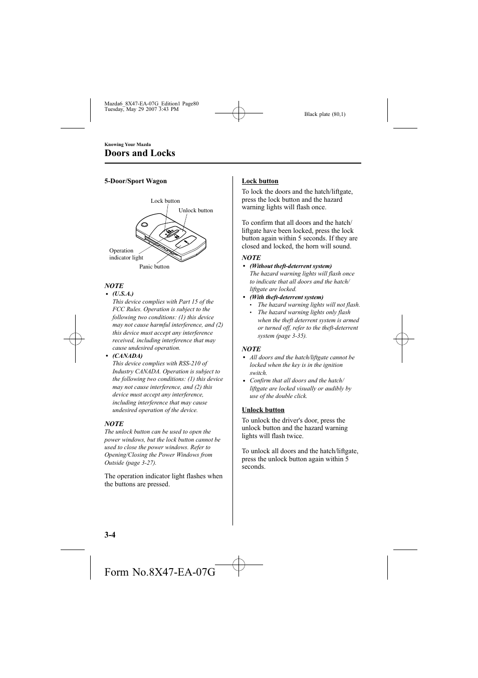 Doors and locks | Mazda 2008 6 User Manual | Page 80 / 440