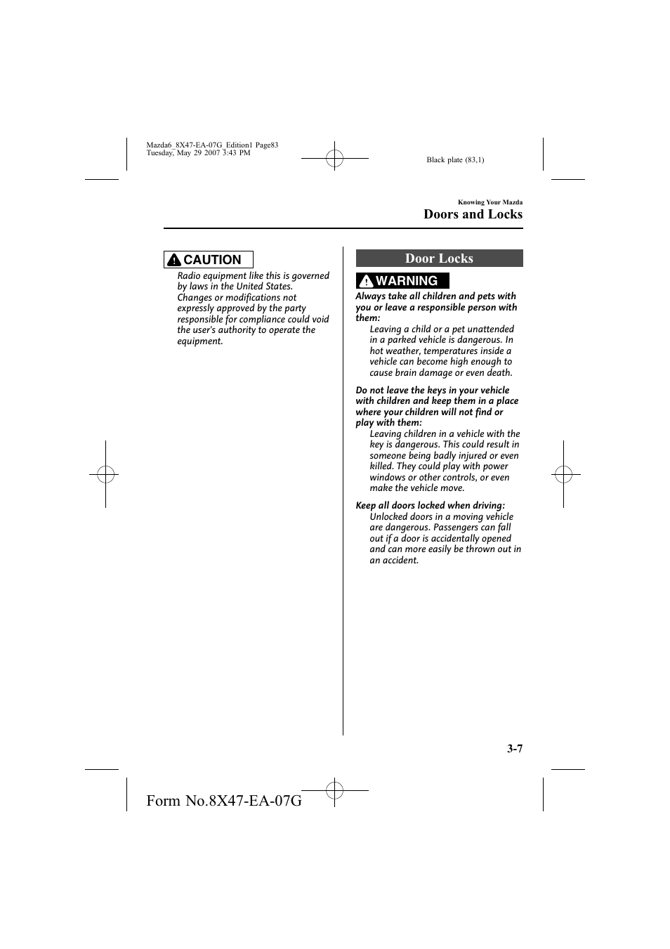 Door locks, Doors and locks | Mazda 2008 6 User Manual | Page 83 / 440