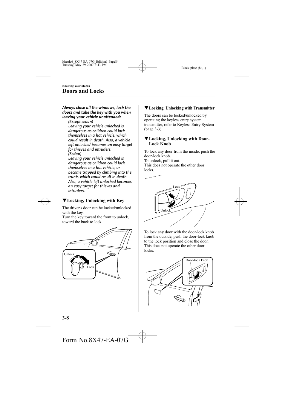 Doors and locks | Mazda 2008 6 User Manual | Page 84 / 440
