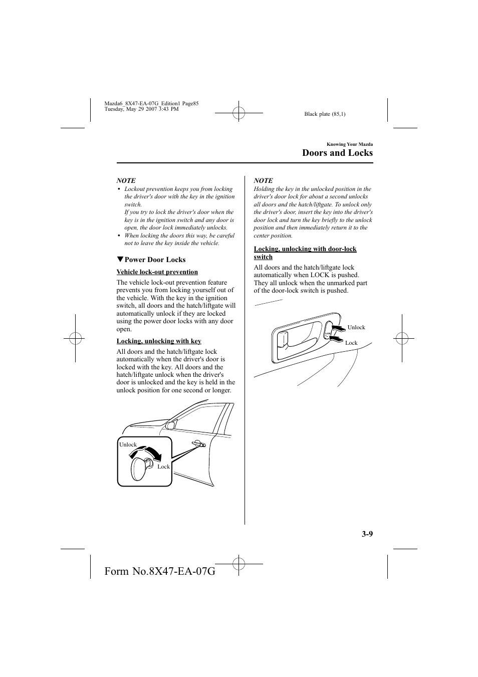 Doors and locks | Mazda 2008 6 User Manual | Page 85 / 440