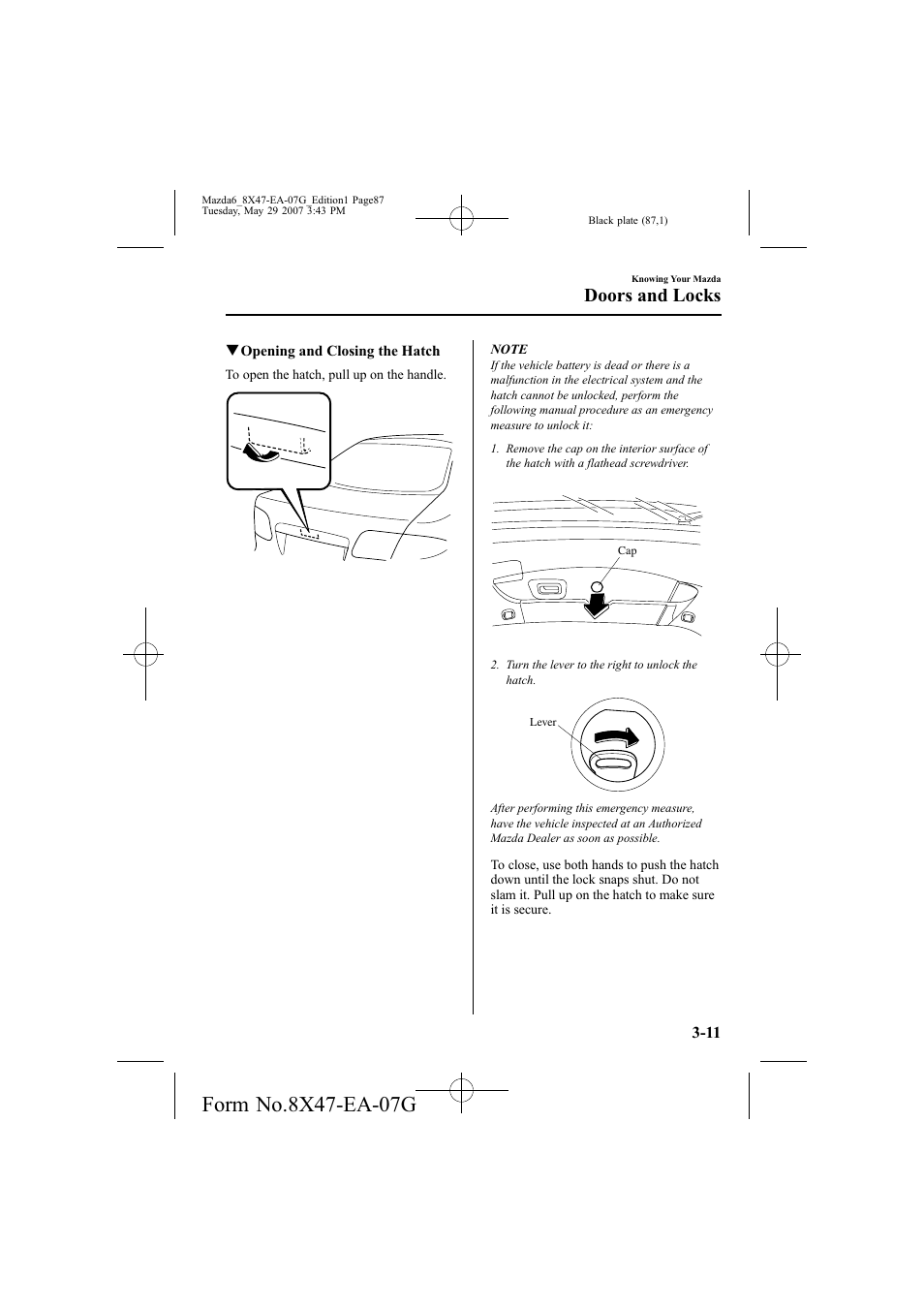Doors and locks | Mazda 2008 6 User Manual | Page 87 / 440