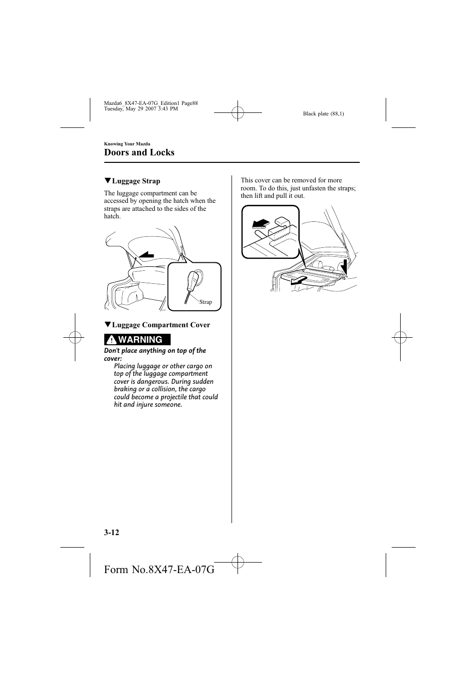 Doors and locks, Warning | Mazda 2008 6 User Manual | Page 88 / 440