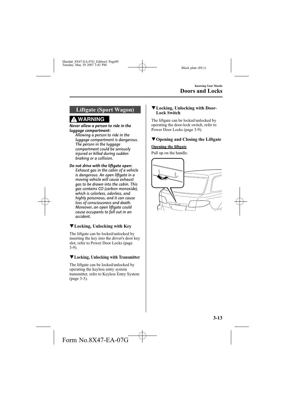 Liftgate (sport wagon), Doors and locks | Mazda 2008 6 User Manual | Page 89 / 440