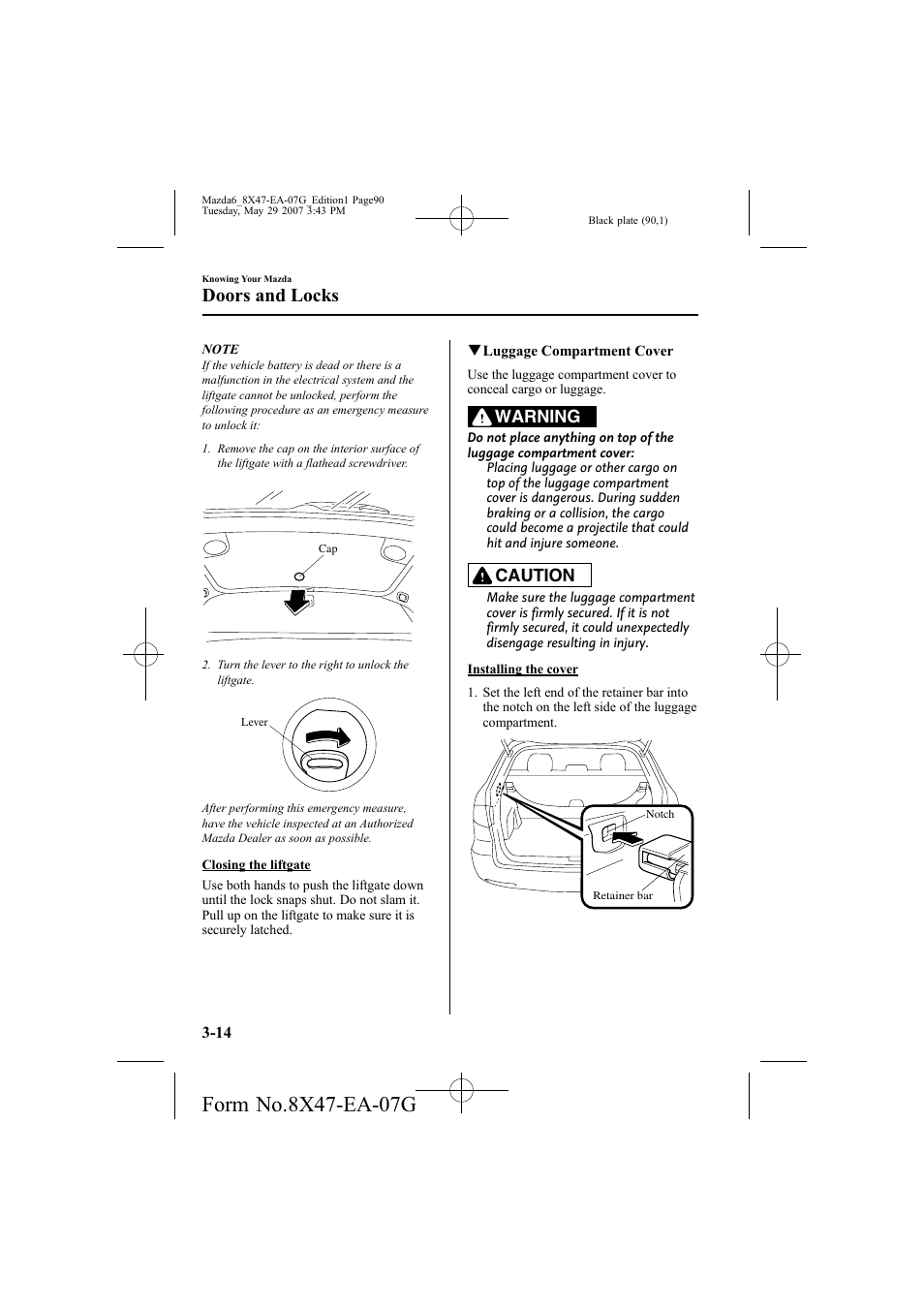 Doors and locks, Warning, Caution | Mazda 2008 6 User Manual | Page 90 / 440