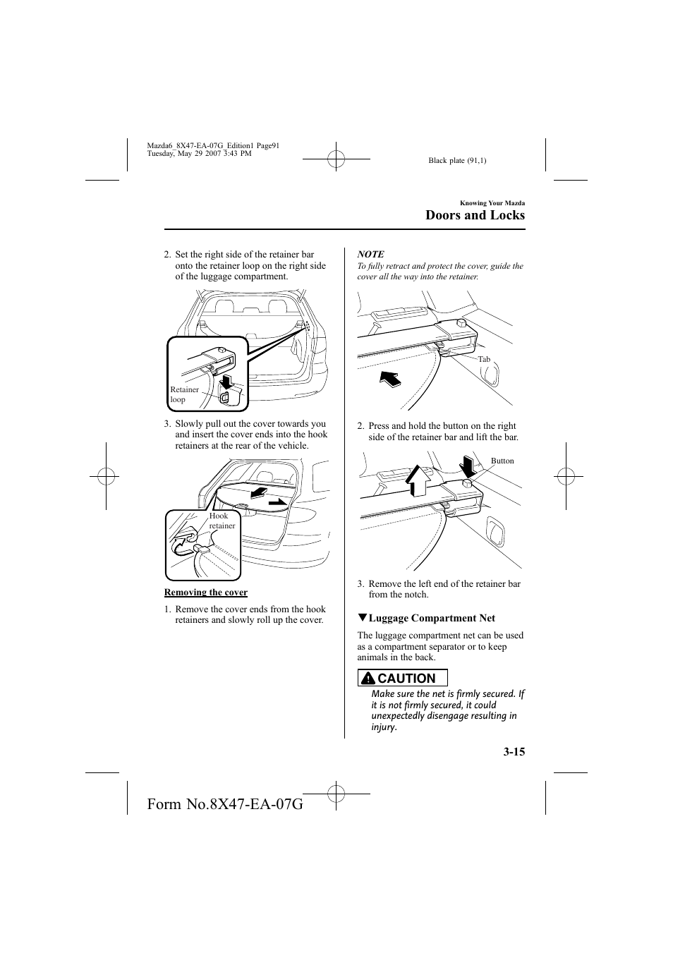Doors and locks, Caution | Mazda 2008 6 User Manual | Page 91 / 440