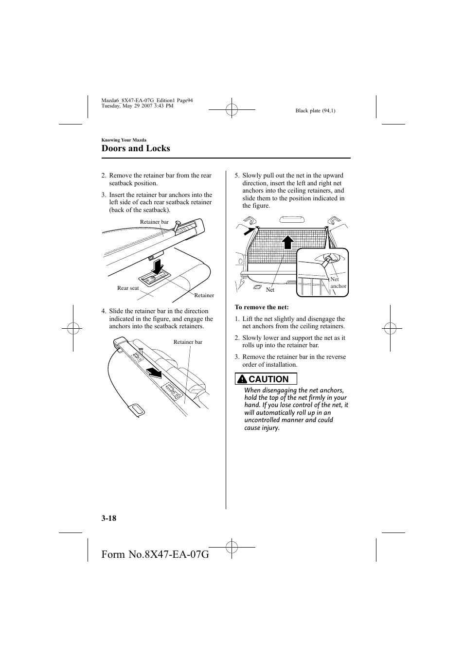 Doors and locks, Caution | Mazda 2008 6 User Manual | Page 94 / 440