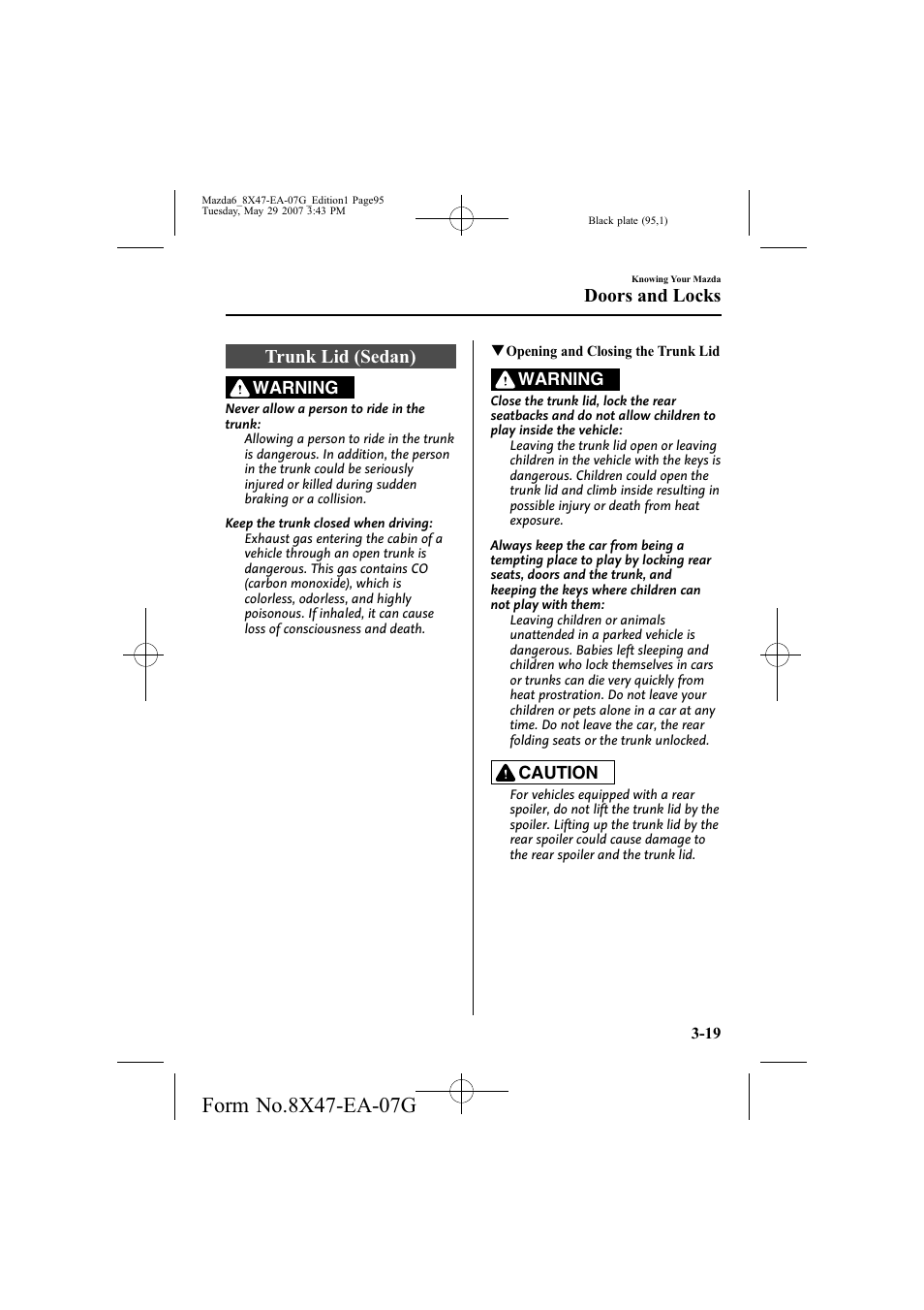 Trunk lid (sedan), Doors and locks | Mazda 2008 6 User Manual | Page 95 / 440