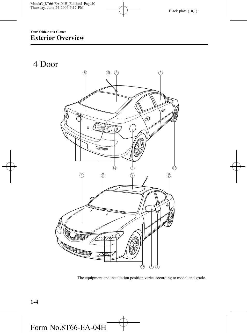 Exterior overview, 4 door | Mazda 2005 3 4-DOOR User Manual | Page 10 / 322