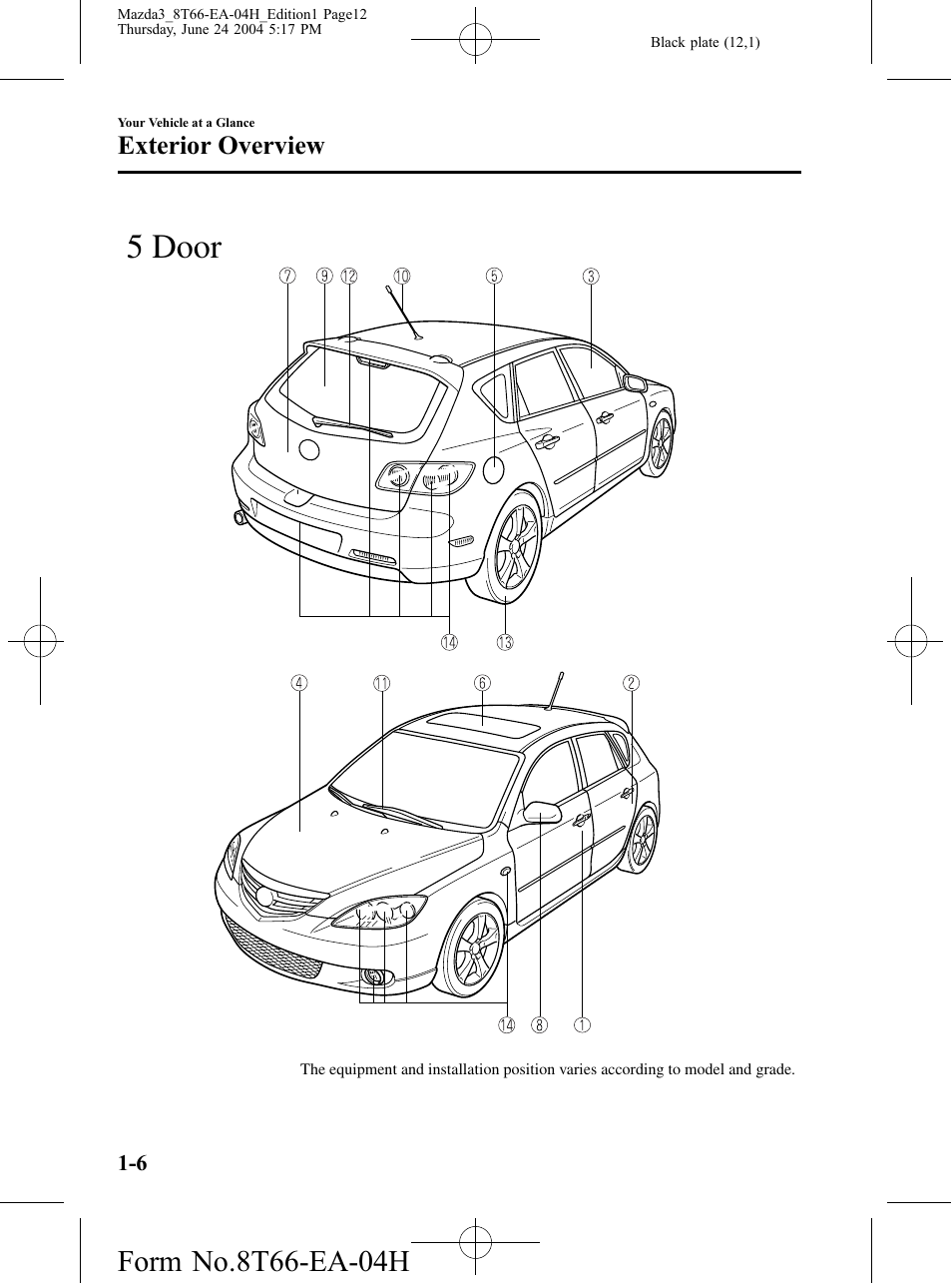Exterior overview, 5 door | Mazda 2005 3 4-DOOR User Manual | Page 12 / 322