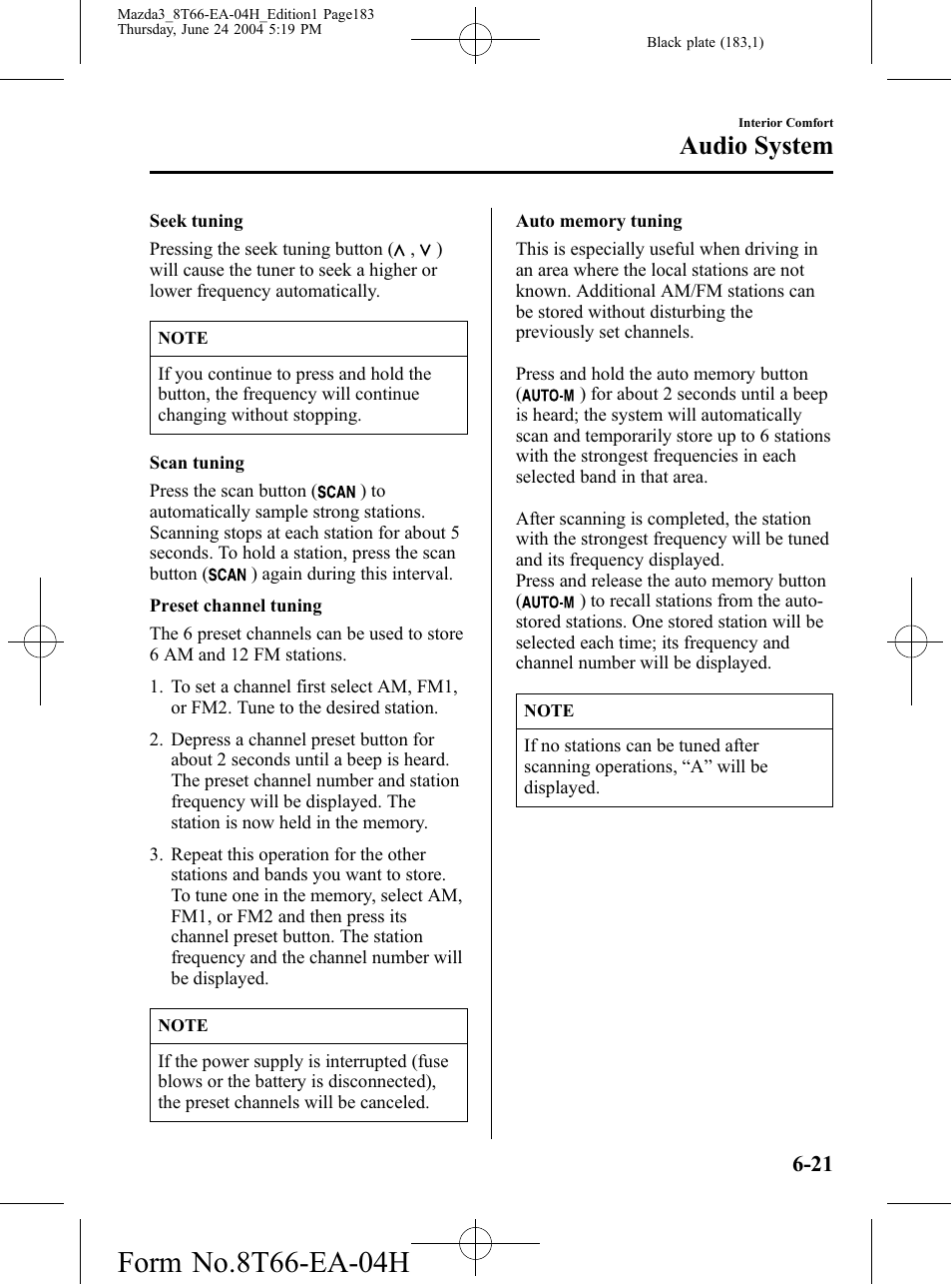 Audio system | Mazda 2005 3 4-DOOR User Manual | Page 183 / 322