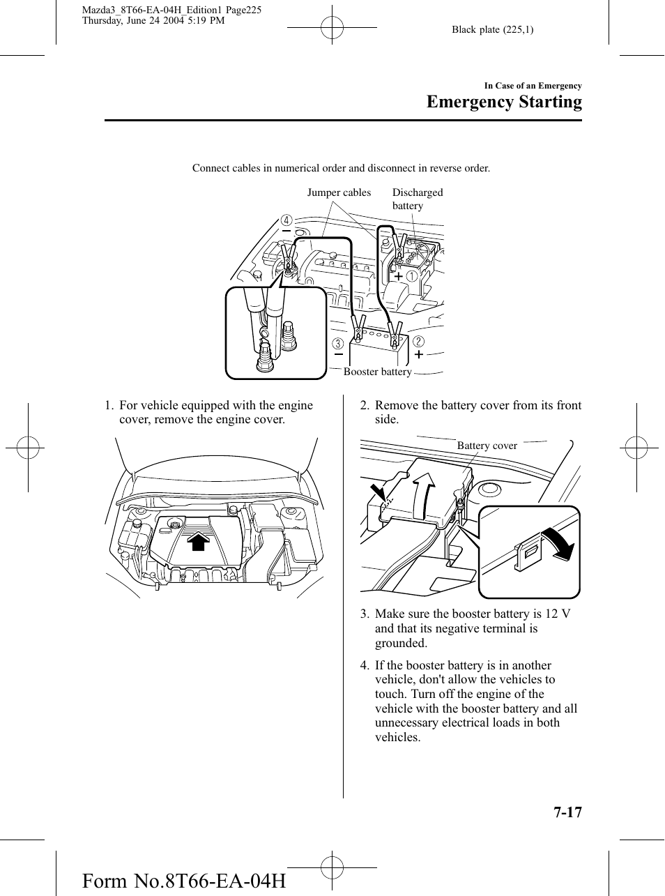 Emergency starting | Mazda 2005 3 4-DOOR User Manual | Page 225 / 322