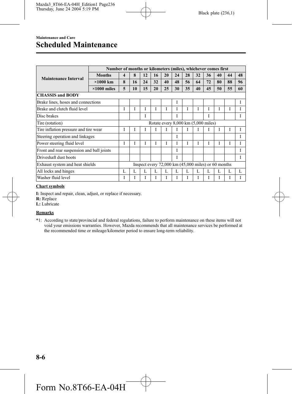 Scheduled maintenance | Mazda 2005 3 4-DOOR User Manual | Page 236 / 322