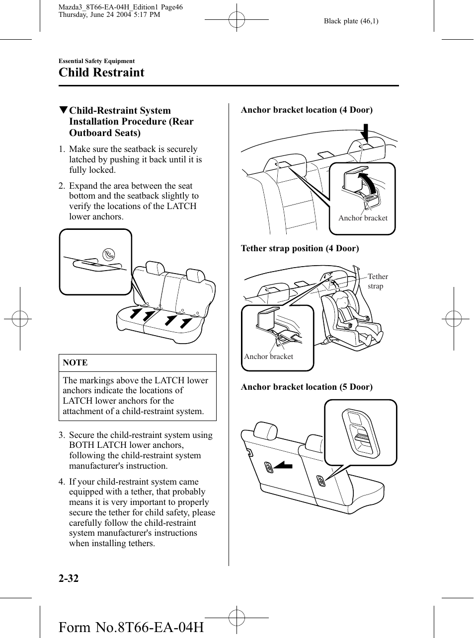 Child restraint | Mazda 2005 3 4-DOOR User Manual | Page 46 / 322