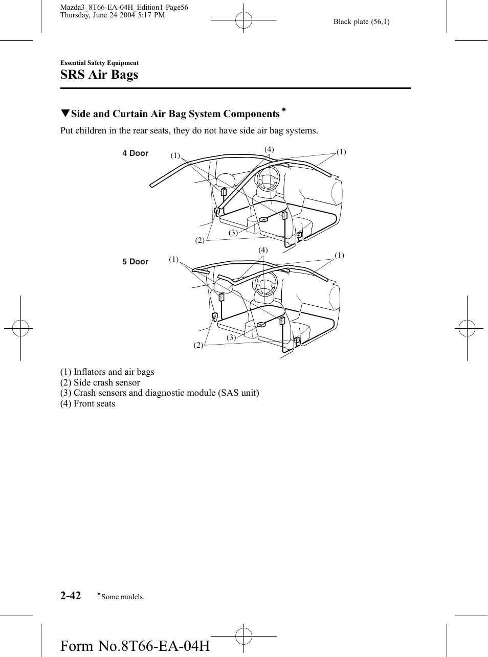 Srs air bags | Mazda 2005 3 4-DOOR User Manual | Page 56 / 322