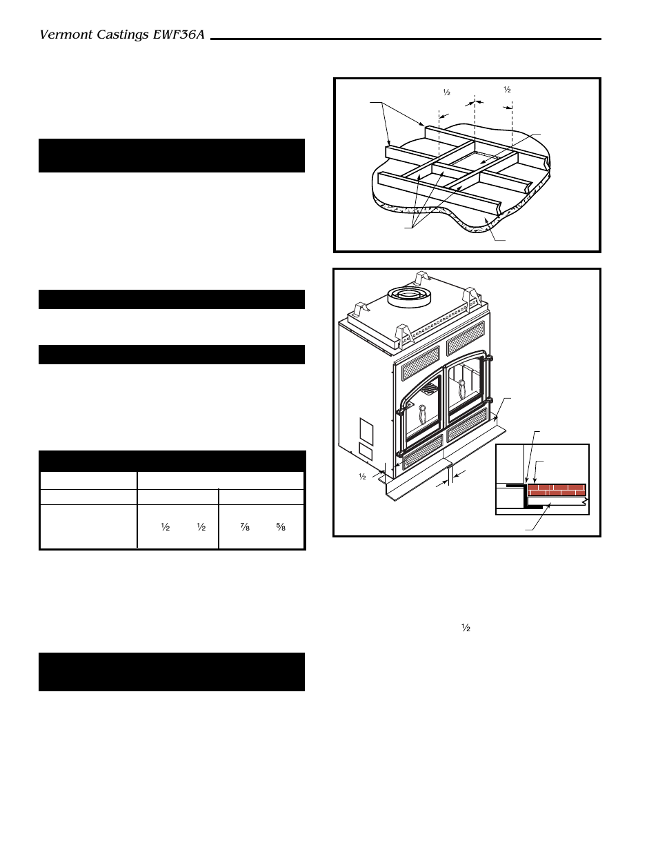 Vermont castings ewf36a, Ceiling chimney hole/ possible obstructions, Cutting the hole | Framing the ceiling hole, Positioning, safety strips, securing the fireplace, Chimney hole size | Majestic Appliances EWF36A User Manual | Page 10 / 30