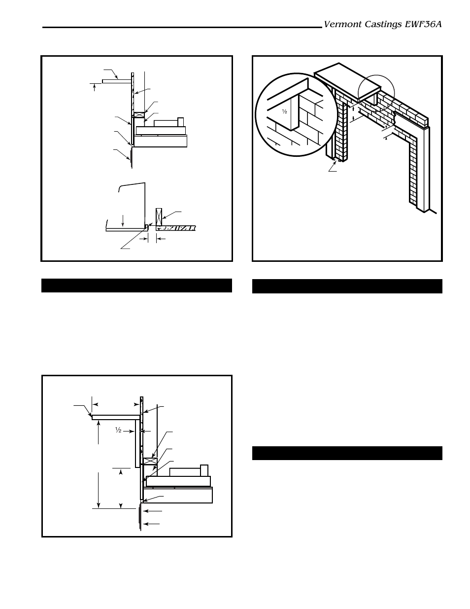 Vermont castings ewf36a, Mantels, Side wall protection | Hearth installation | Majestic Appliances EWF36A User Manual | Page 15 / 30