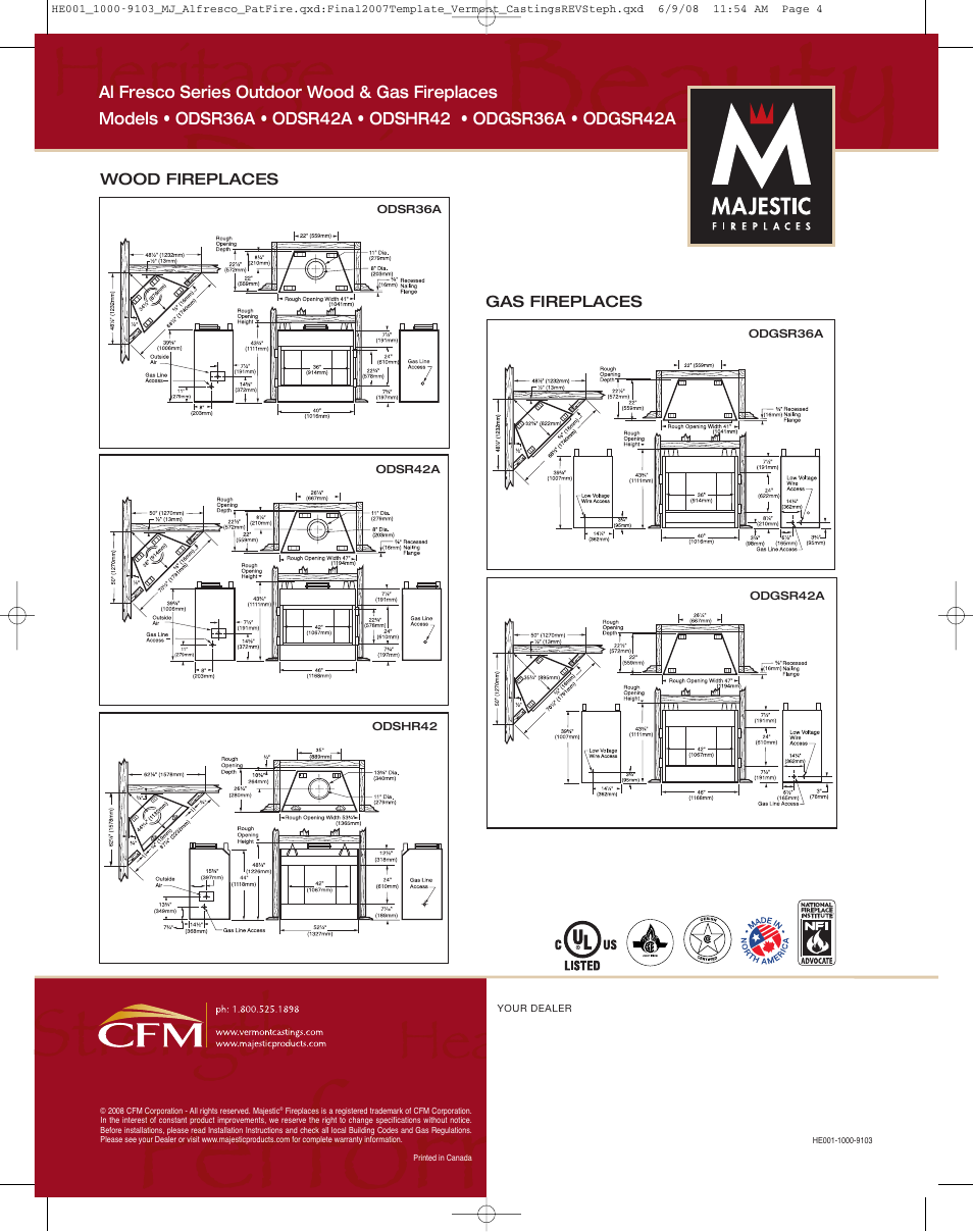 Wood fireplaces gas fireplaces | Majestic Appliances ODSHR42 User Manual | Page 4 / 4