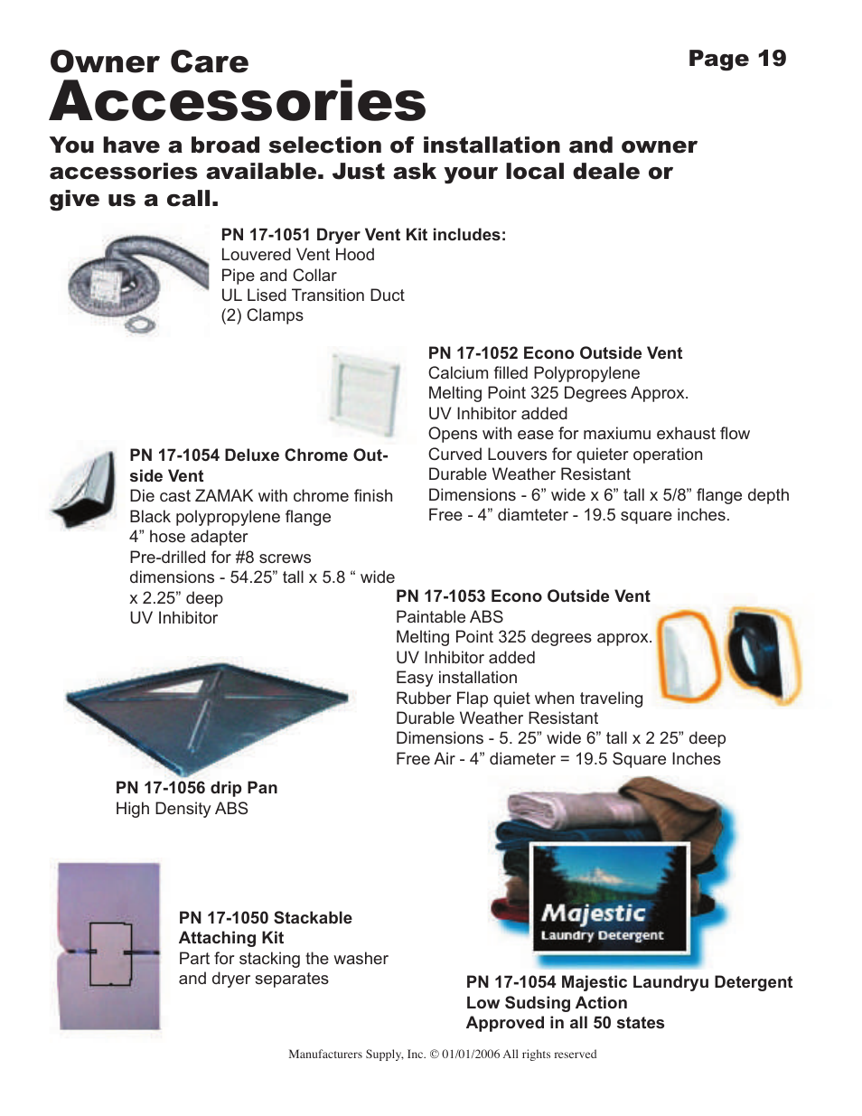 Accessories, Owner care | Majestic Appliances MJ-9900 User Manual | Page 19 / 19