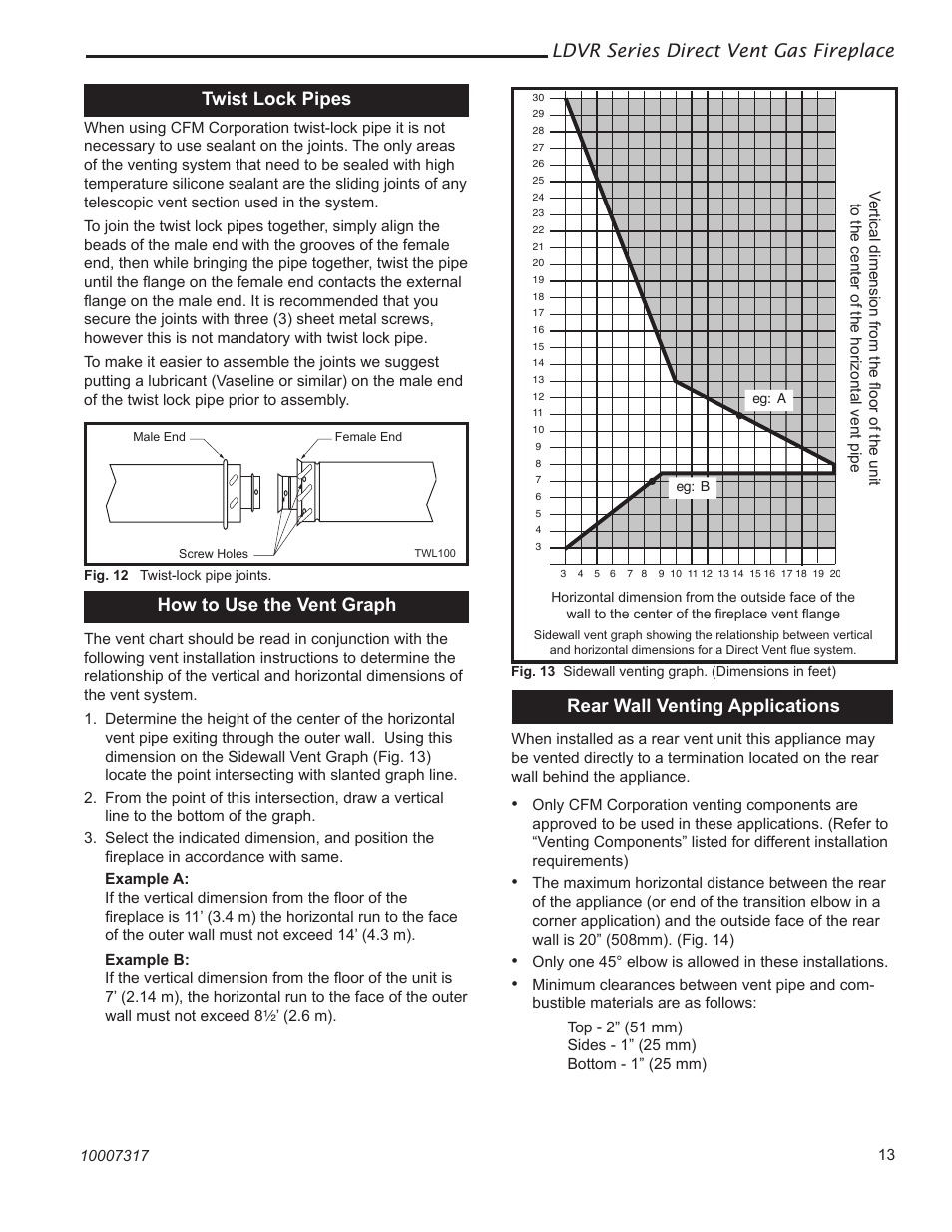 Ldvr series direct vent gas fireplace, Twist lock pipes | Majestic Appliances LDVR1 User Manual | Page 13 / 44