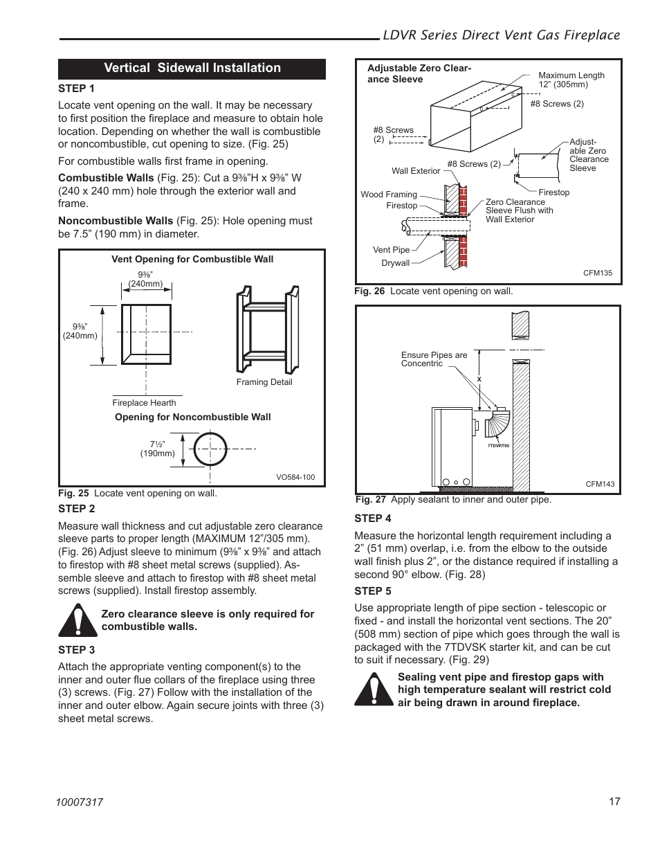 Ldvr series direct vent gas fireplace, Vertical sidewall installation | Majestic Appliances LDVR1 User Manual | Page 17 / 44